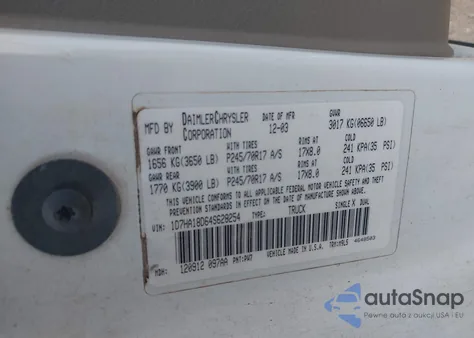 2004 Dodge Ram 1500 Slt/Laramie из США, поврежденный, VIN 1D7HA18D64S628254